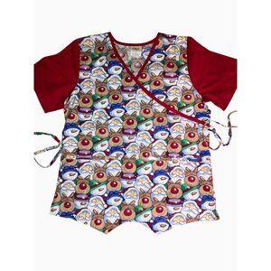 Tafford Christmas Holiday-Themed Scrub Top S Reindeer Pattern Cotton/Polyester